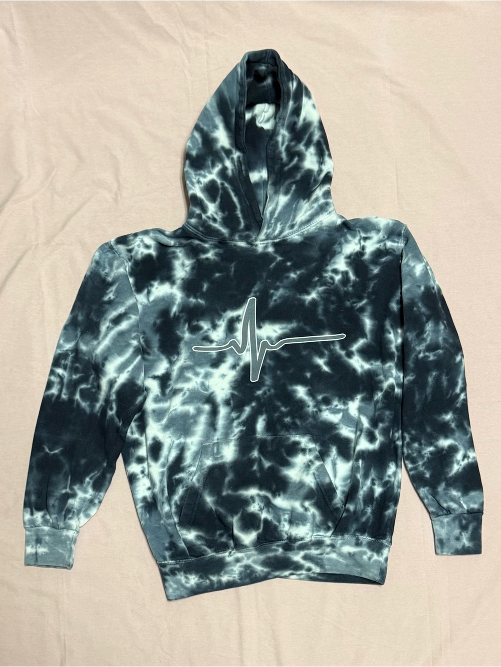 Colortone Adrenaline Tie Dye Hoodie Youth Large 14-16 Black Gray Sweatshirt